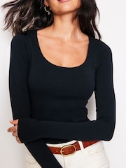 Boden Black Double Layer Scoop Long Sleeve T-Shirt - Image 2 of 5