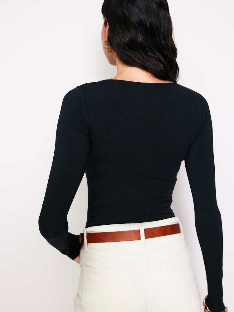 Boden Black Double Layer Scoop Long Sleeve T-Shirt - Image 3 of 5