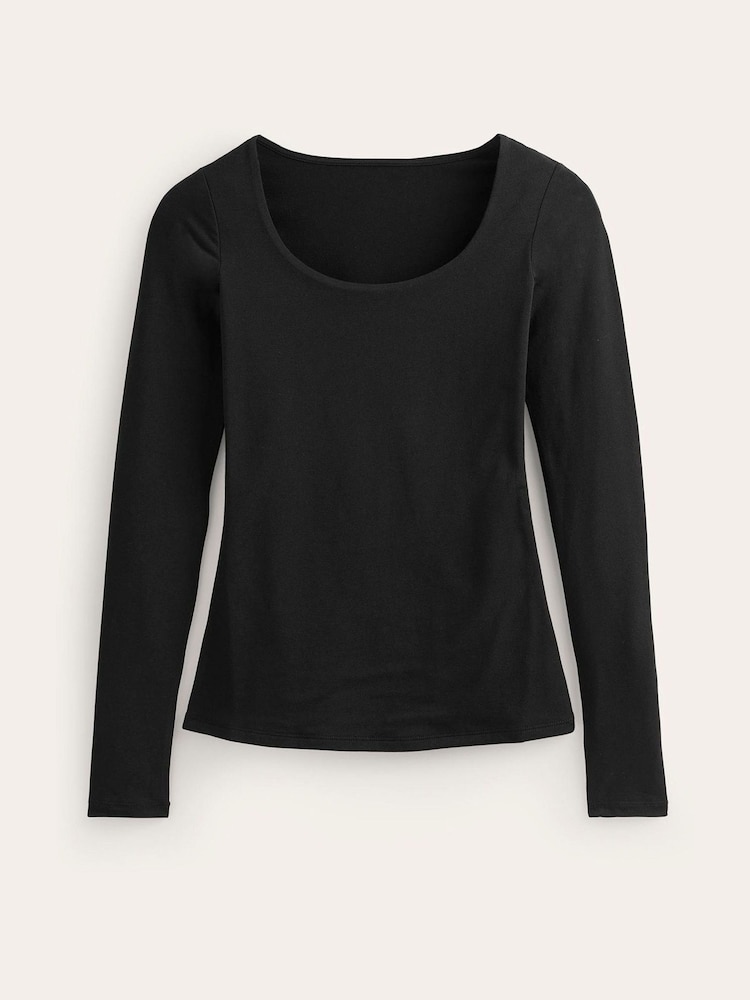 Boden Black Double Layer Scoop Long Sleeve T-Shirt - Image 5 of 5