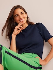 Boden Light Blue Supersoft Frill Detail T-Shirt - Image 1 of 5