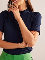 Boden Light Blue Supersoft Frill Detail T-Shirt - Image 2 of 5