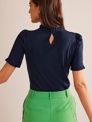 Boden Light Blue Supersoft Frill Detail T-Shirt - Image 3 of 5