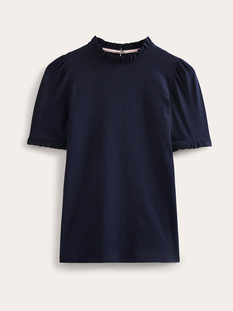 Boden Light Blue Supersoft Frill Detail T-Shirt - Image 5 of 5