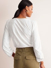 Boden White Metallic Trim 100% Cotton Long Sleeve Top - Image 3 of 5