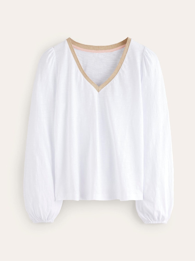 Boden White Metallic Trim 100% Cotton Long Sleeve Top - Image 5 of 5