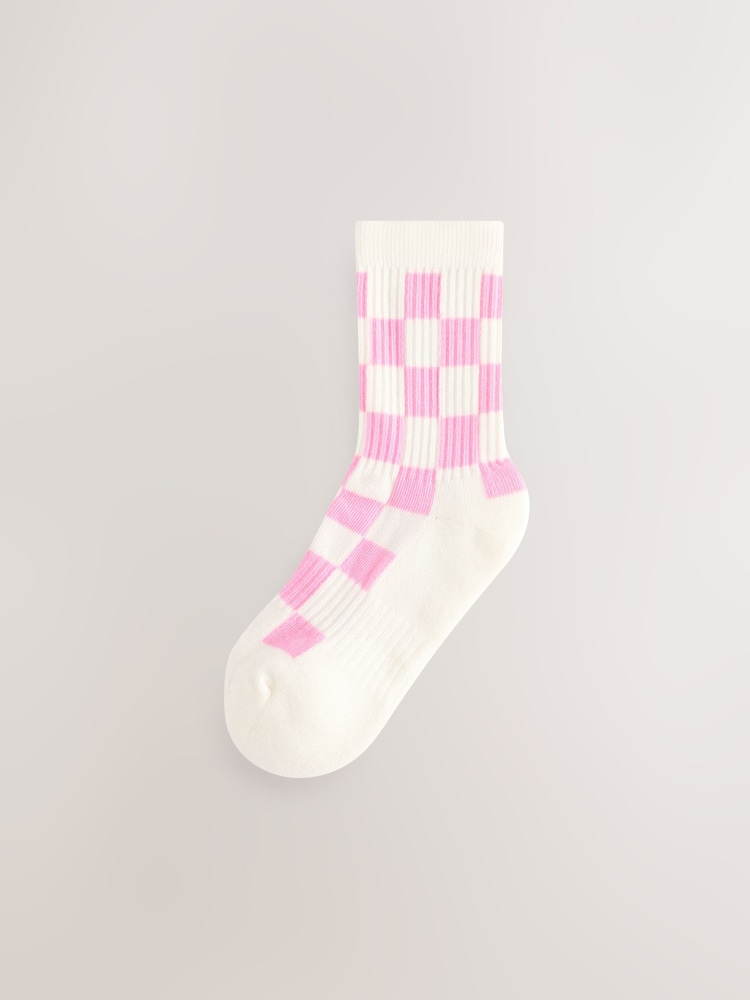 White, Pink, Purple and Green 3 Pack Cotton Rich Checkerboard Cushioned Sole Ankle Socks - Image 3 of 6