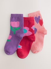 Red/Purple 3 Pack Cotton Rich Ankle Socks - Image 1 of 3