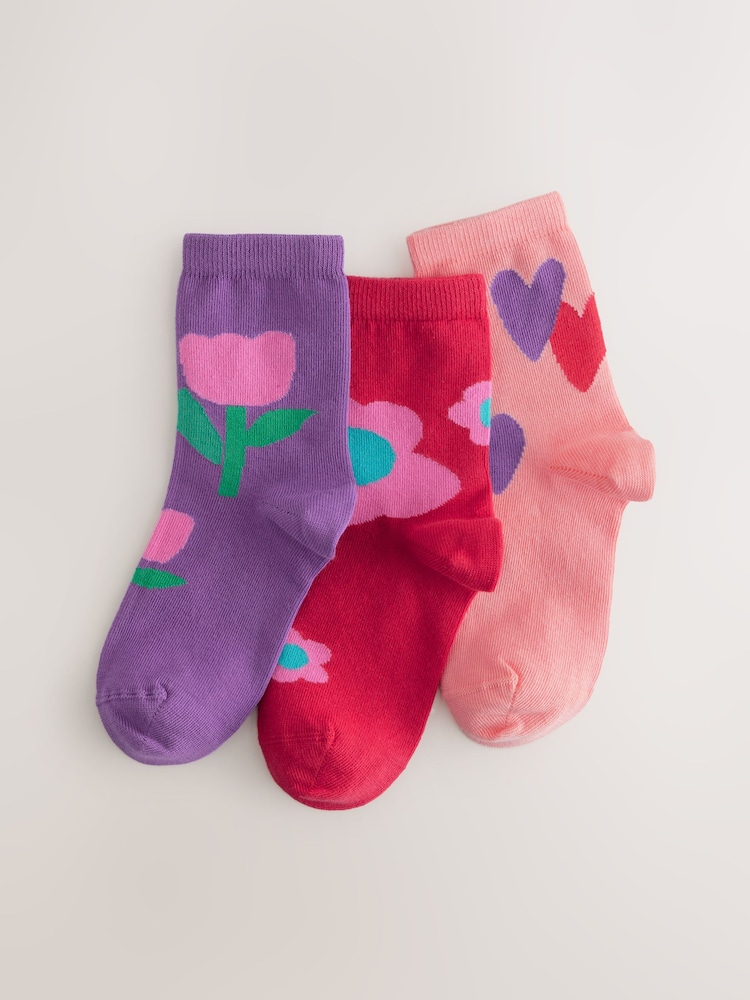 Red/Purple 3 Pack Cotton Rich Ankle Socks - Image 3 of 3 Red/Purple 3 Pack Cotton Rich Ankle Socks - Image 3 of 3