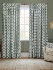 Sanderson Delph Blue Sessile Leaf Printed Pencil Pleat Curtains - Image 1 of 4