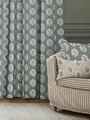 Sanderson Delph Blue Sessile Leaf Printed Pencil Pleat Curtains - Image 2 of 4