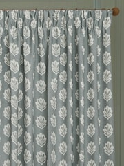 Sanderson Delph Blue Sessile Leaf Printed Pencil Pleat Curtains - Image 3 of 4