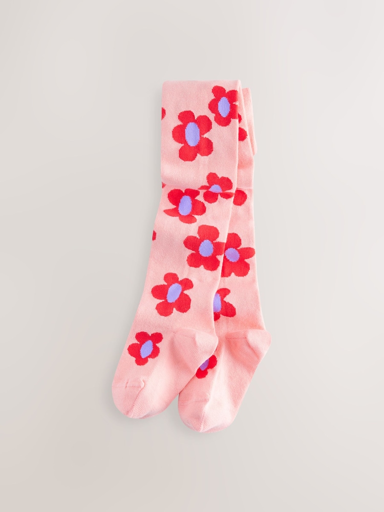 Rosa - Medias de alto contenido en algodón con estampado de flores - Imagen 1 de 3 Rosa - Medias de alto contenido en algodón con estampado de flores - Imagen 1 de 3