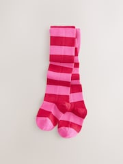 Pink/Red Cotton Rich Stripe Tights - Image 1 of 3