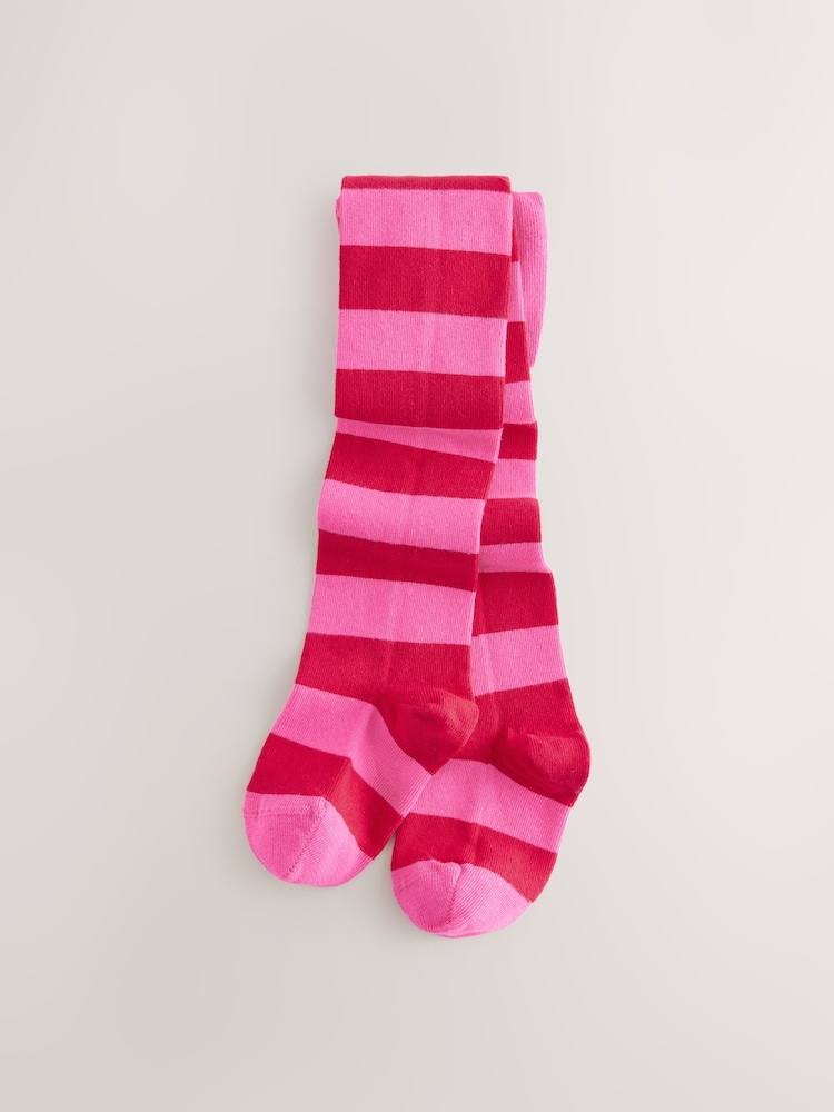 Pink/Red Cotton Rich Stripe Tights - Image 1 of 3