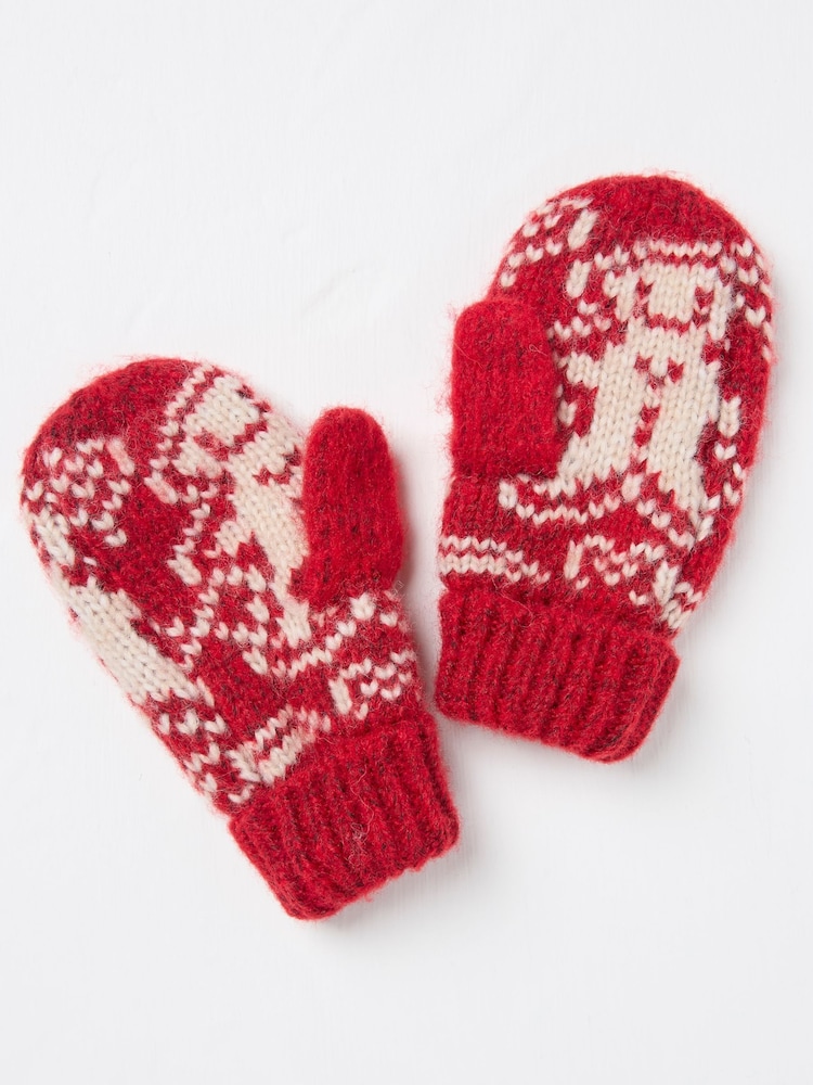 FatFace Red Gingerbread Mittens - Image 2 of 2 FatFace Red Gingerbread Mittens - Image 2 of 2