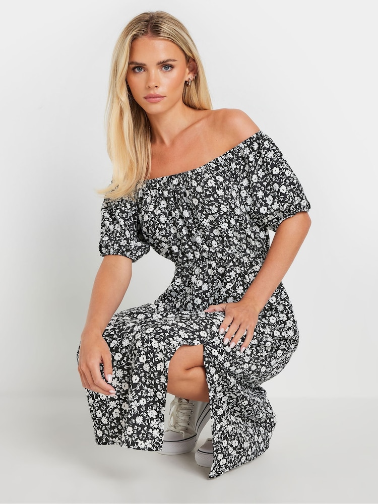 petite boho dresses uk Black Petite Foil Print Boho Maxi Dress