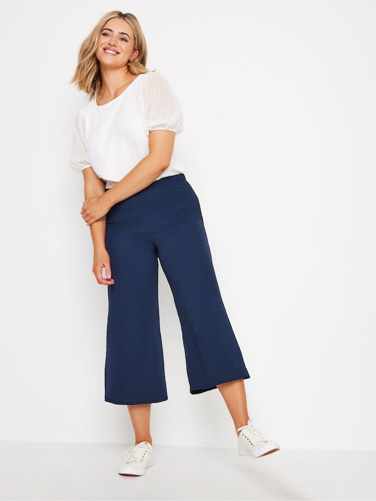 M&Co Blue Petite Ocean Crepe Soft Culottes - Image 2 of 5 M&Co Blue Petite Ocean Crepe Soft Culottes - Image 2 of 5