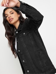 PixieGirl Petite Black Oversized Washed Denim 100% Cotton Jacket - Image 1 of 5