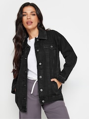PixieGirl Petite Black Oversized Washed Denim 100% Cotton Jacket - Image 3 of 5