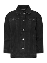 PixieGirl Petite Black Oversized Washed Denim 100% Cotton Jacket - Image 5 of 5