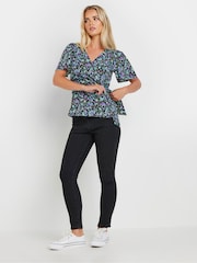 M&Co Black Petite Ditsy Wrap Tie Front Blouse - Image 2 of 5