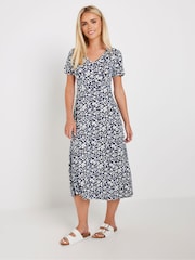 M&Co Blue Petite Ditsy V-Neck Midi Dress - Image 2 of 5