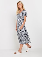 M&Co Blue Petite Ditsy V-Neck Midi Dress - Image 4 of 5