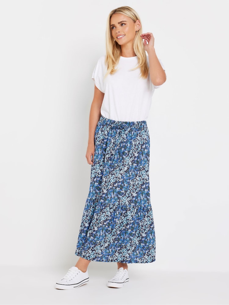 M&Co Blue Petite Floral Tiered Skirt - Image 1 of 5