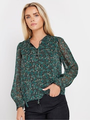 M&Co Blue Petite Floral Print Long Sleeve Blouse - Image 1 of 5