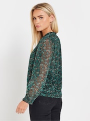 M&Co Blue Petite Floral Print Long Sleeve Blouse - Image 3 of 5