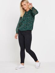 M&Co Blue Petite Floral Print Long Sleeve Blouse - Image 4 of 5