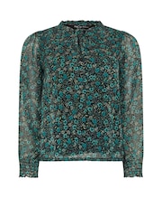 M&Co Blue Petite Floral Print Long Sleeve Blouse - Image 5 of 5