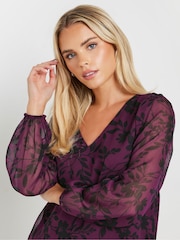 M&Co Red Petite Floral Print Long Sleeve Blouse - Image 1 of 5
