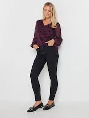M&Co Red Petite Floral Print Long Sleeve Blouse - Image 3 of 5