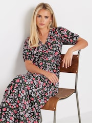 M&Co Black Petite Floral Wrap Front Maxi Dress - Image 1 of 5