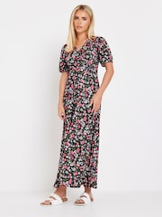 M&Co Black Petite Floral Wrap Front Maxi Dress - Image 2 of 5
