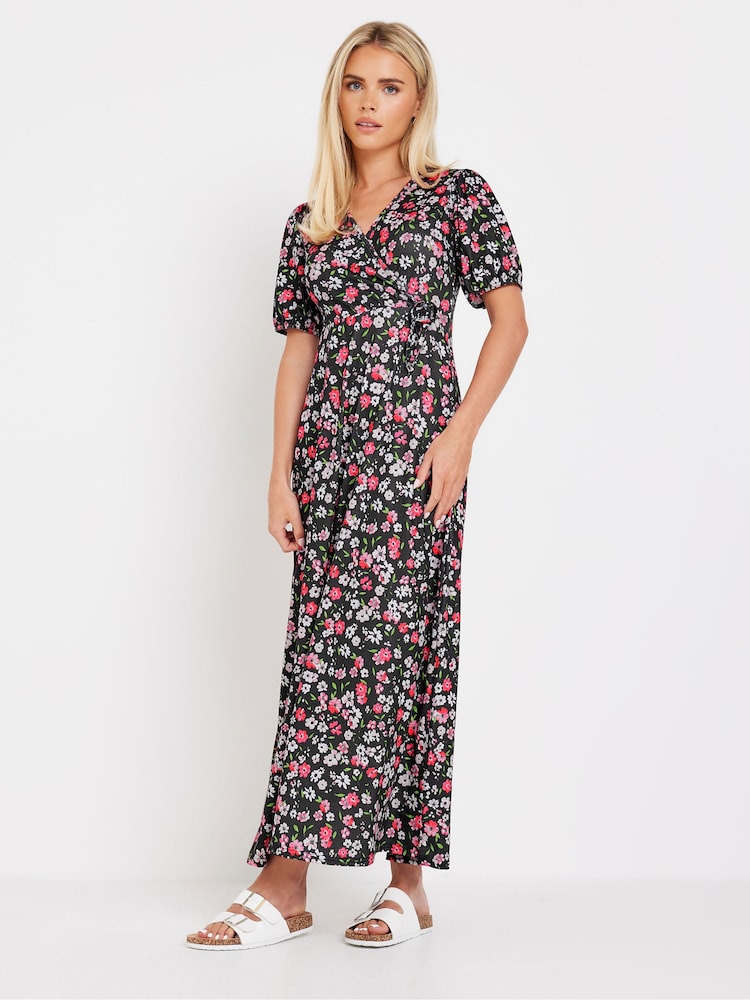 M&Co Black Petite Floral Wrap Front Maxi Dress - Image 2 of 5