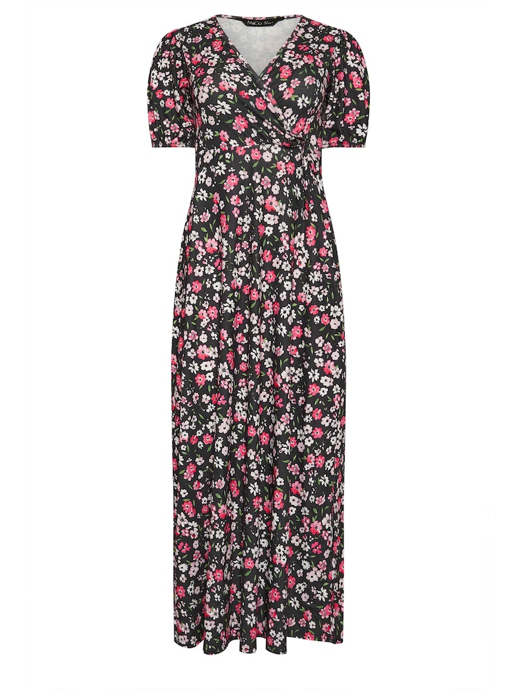 M&Co Black Petite Floral Wrap Front Maxi Dress - Image 5 of 5