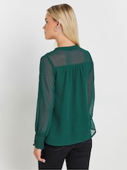 M&Co Green Petite Long Sleeve Spot Detail Blouse - Image 3 of 5