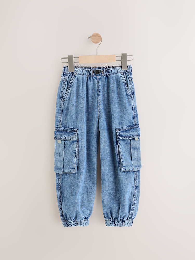 Denim Bleach Wash Bleach Wash Denim Cargo 100% Cotton Jeans - Image 1 of 3