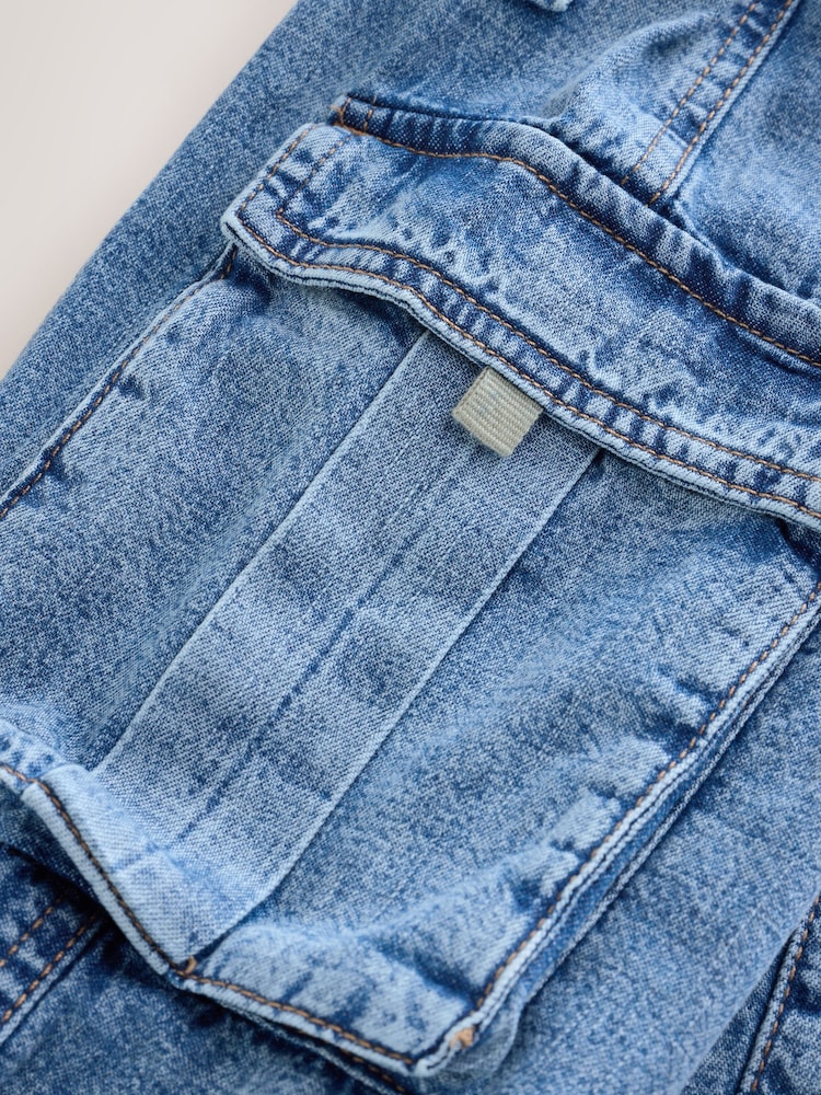 Denim Bleach Wash Bleach Wash Denim Cargo 100% Cotton Jeans - Image 3 of 3