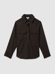 Reiss Chocolate Amelie Patch Pocket Twill Overshirt - Image 2 of 6