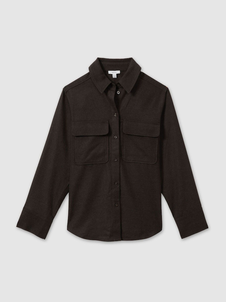 Reiss Chocolate Amelie Patch Pocket Twill Overshirt - Image 2 of 6