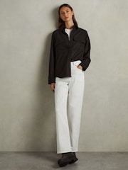 Reiss Chocolate Amelie Patch Pocket Twill Overshirt - Image 3 of 6