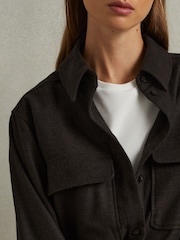 Reiss Chocolate Amelie Patch Pocket Twill Overshirt - Image 4 of 6