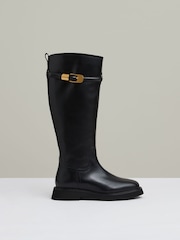 Reiss Black Briony Leather Buckled Knee-High Boots - Image 1 of 4