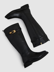 Reiss Black Briony Leather Buckled Knee-High Boots - Image 2 of 4