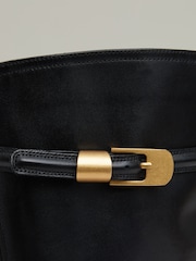 Reiss Black Briony Leather Buckled Knee-High Boots - Image 3 of 4