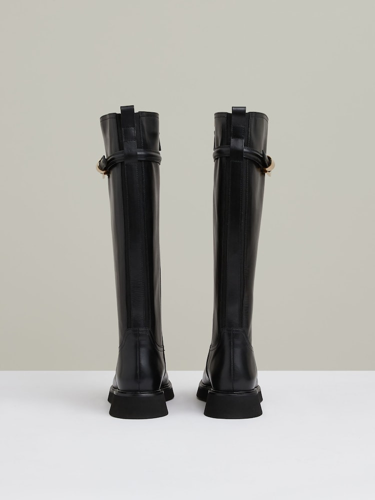 Reiss Black Briony Leather Buckled Knee-High Boots - Image 4 of 4