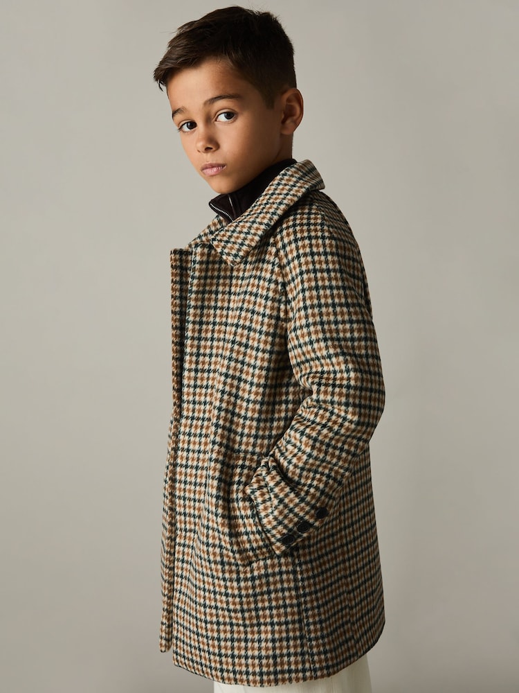 Reiss Brown Multi Region Wool-Blend Shephards Check Coat - Image 2 of 4